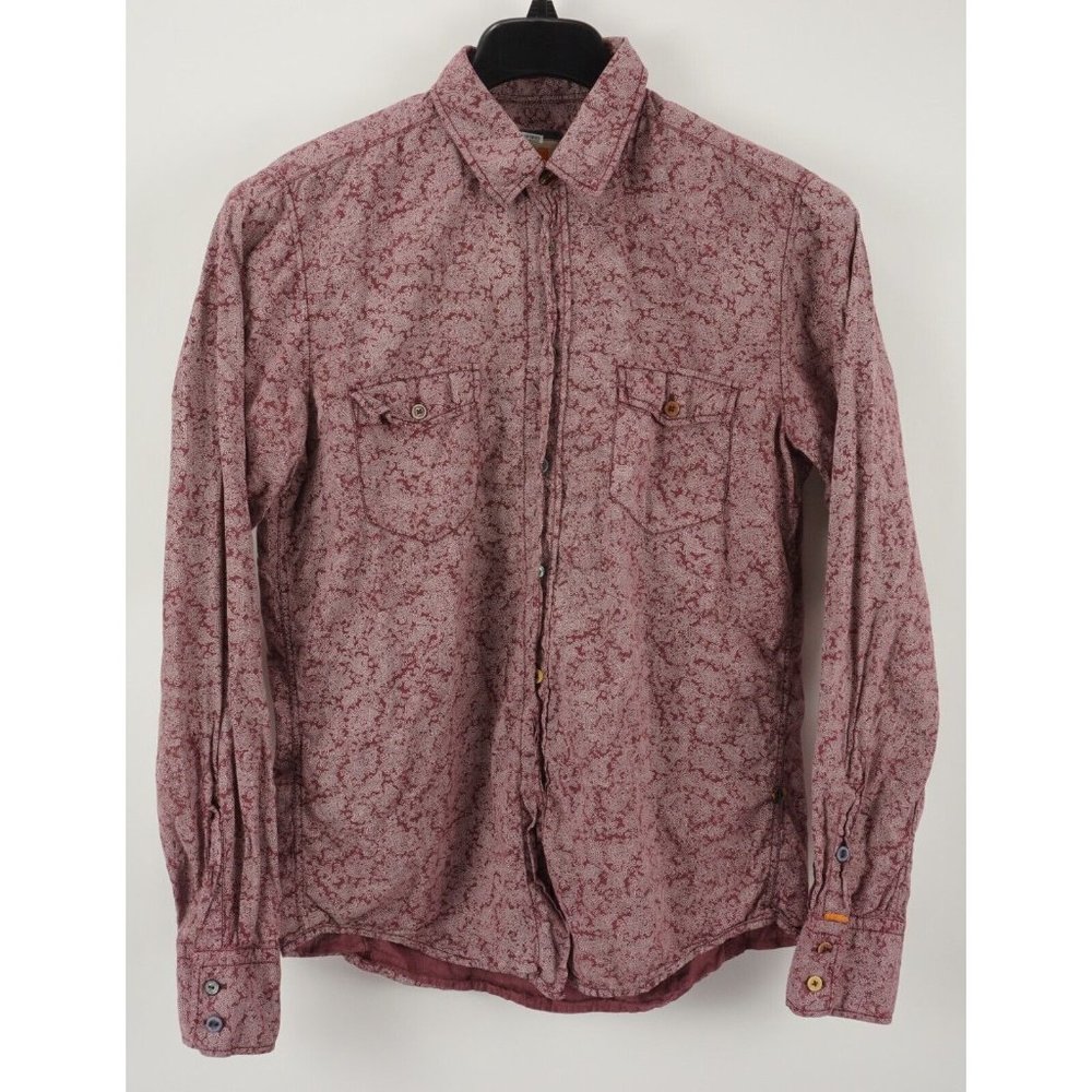 Hugo Boss Men's Medium Long Sleeve Red White‎ Paisley Floral Button Up Shirt